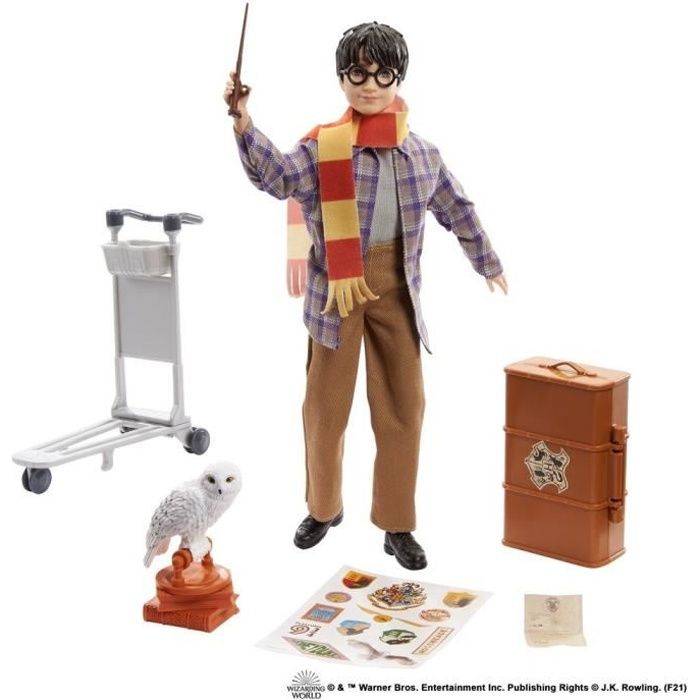Harry Potter - Coffret Collector Quai 9 3/4, avec poupée et chouette Hedwige, bagages et accessoires