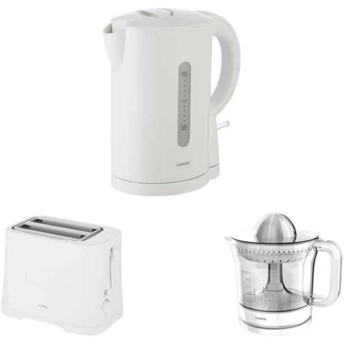 OCEANIC Set petit Dejeuner Boulloire + Grille Pain + Presse Agrume Blanc