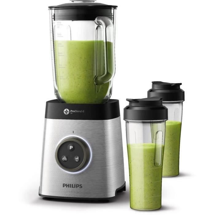 PHILIPS HR3655/00 Blender Avance Collection - Bol en Verre 2,2L - 2 gourdes - 1400 W - Inox