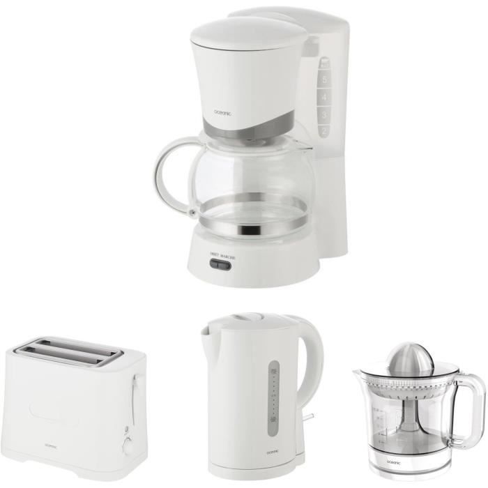 OCEANIC Set petit Dejeuner Cafetière + Bouilloire + Grille Pain + Presse Agrume Blanc