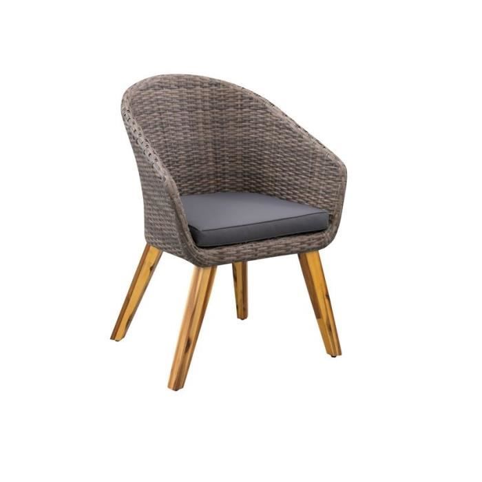 Lot de 2 fauteuils de jardin - 60 x 67 x H.85 cm - Acacia FSC & résine tressée - Couleur de la resine: rotin naturel & Couleur des