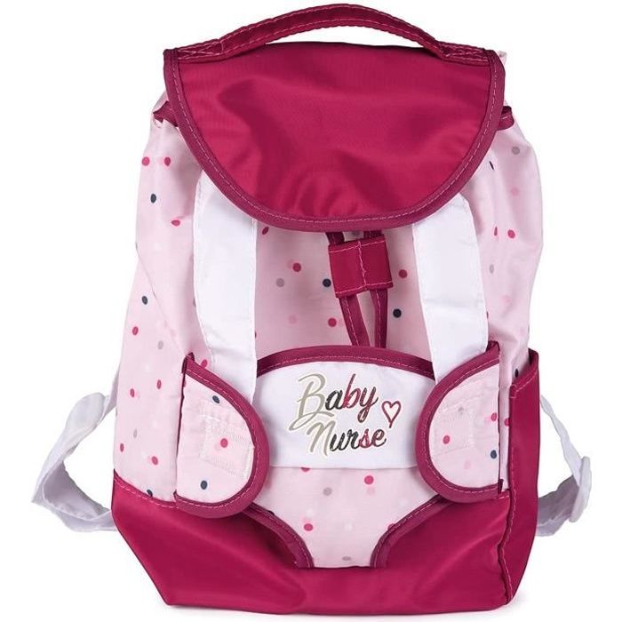 Smoby - Baby Nurse - Sac à Dos - Porte-Bébé + Porte-Biberon intégré - Pour Poupons et Poupées - Sang