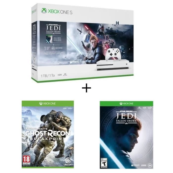 Xbox One S 1 To Star Wars Jedi : Fallen Order + 1 mois d’essai au Xbox Live Gold et au Xbox Game Pass + Ghost Recon BREAKPOINT