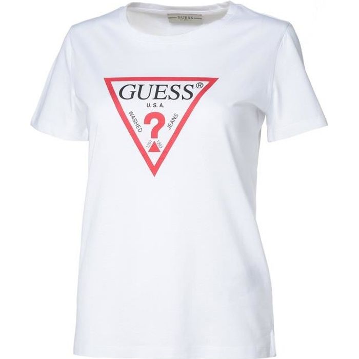 GUESS T-Shirt SSCN Basic Triangle Blanc Femme