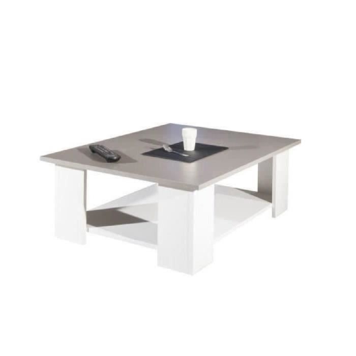 LIME Table basse style contemporain blanc et taupe - L 89 x l 67 cm