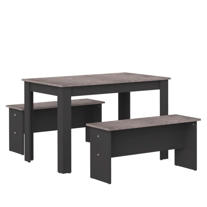 TEMAHOME Table et bancs - Noir et Béton - 110 x 70 cm - NICE