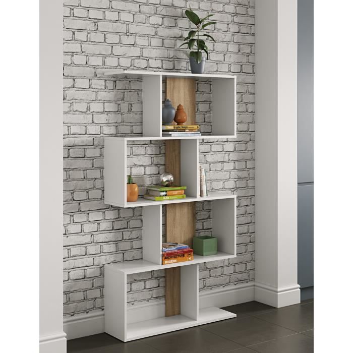 SYMBIOSIS Bibliothèque - Contemporain - Blanc et décor chêne naturel - L 89 cm