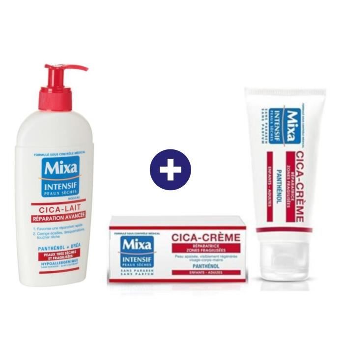 MIXA - LOT de 2 produits routine soin réparateurs corps pour les peaux sensibles fragilisées
