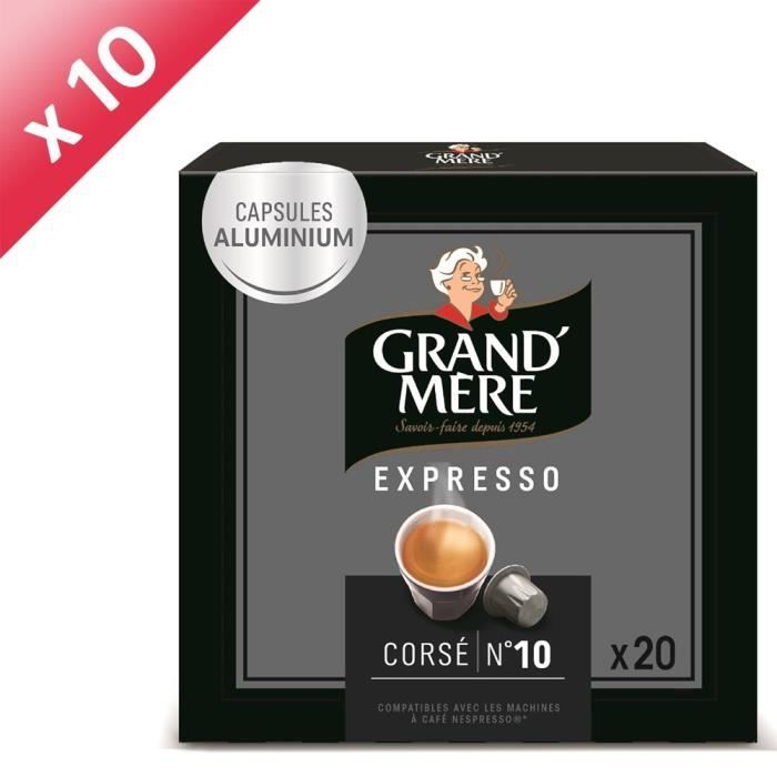 Lot de 10 - Café Capsules Grand Mere Expresso Corsé x20, en aluminium compatibles avec le système Nespresso-104g