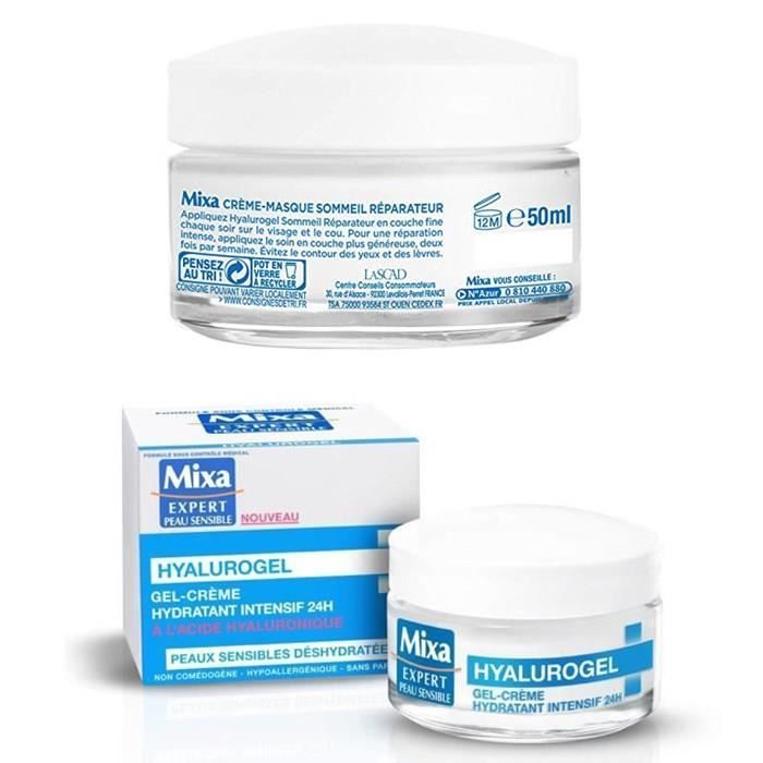 Mixa Hyalurogel: Gel-Crème Hydratant intensif 24h + Crème-Masque Hydratante Sommeil Réparateur