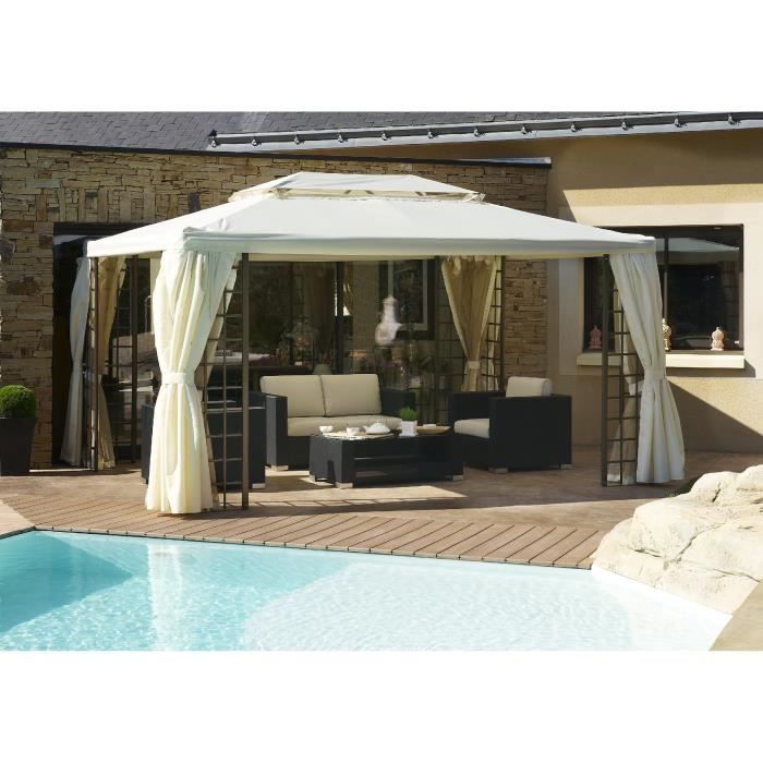 DCB GARDEN Tonnelle Roma avec 4 rideaux en aluminium et polyester 4x3 m - Ecru