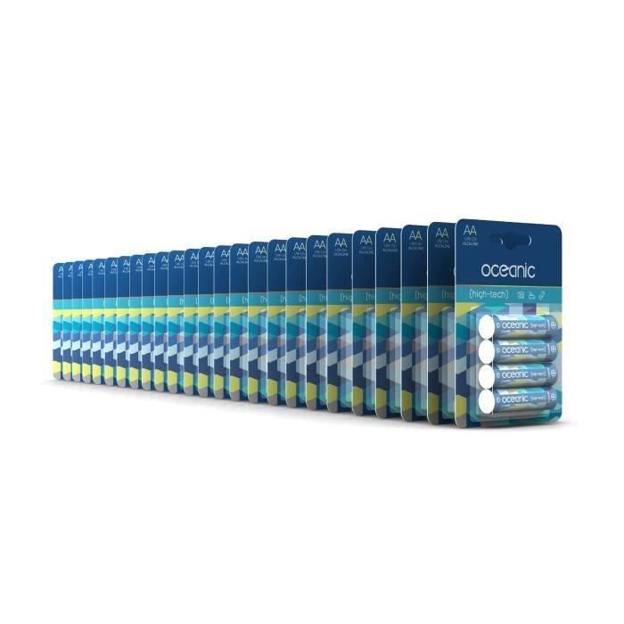 100 Piles Oceanic 25 packs de 4 piles Alcalines LR06/AA 1.5V High-Tech