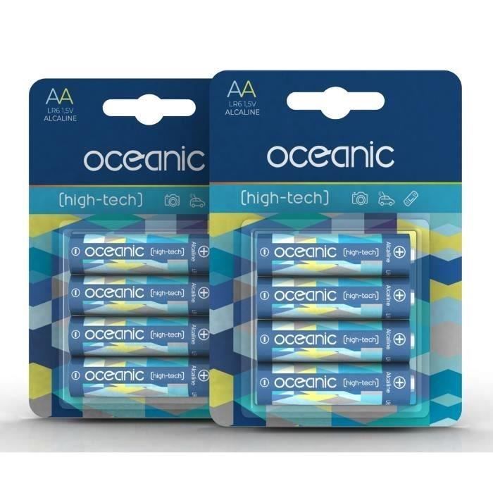8 Piles Oceanic 2 packs de 4 piles Alcalines LR06/AA 1.5V High-Tech