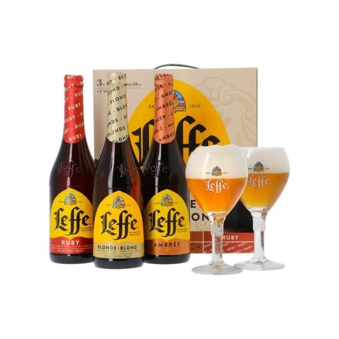 Leffe Sélection - Coffret de 3 bières x 75 cl + 2 verres