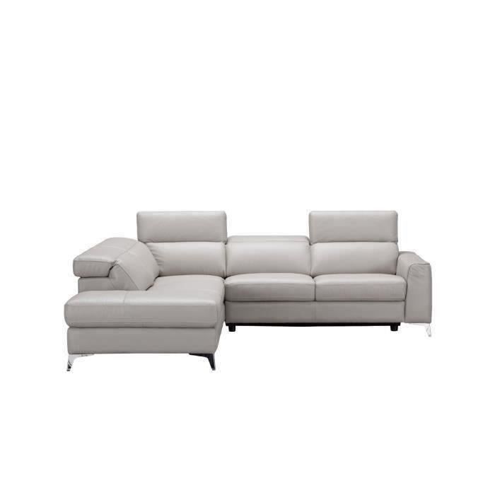 Canapé d'angle gauche Beige - Cuir de vachette - L 275 x P 231 x H 95 cm - EDISON