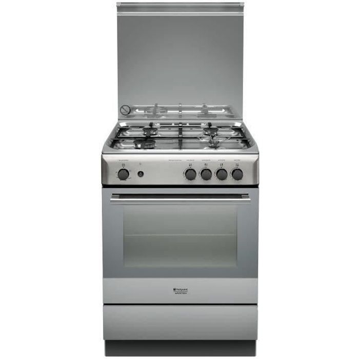 HOTPOINT H6GGC1EXFR - Cuisinière table gaz-4 foyers-Four gaz-Catalyse-58L-A-Inox