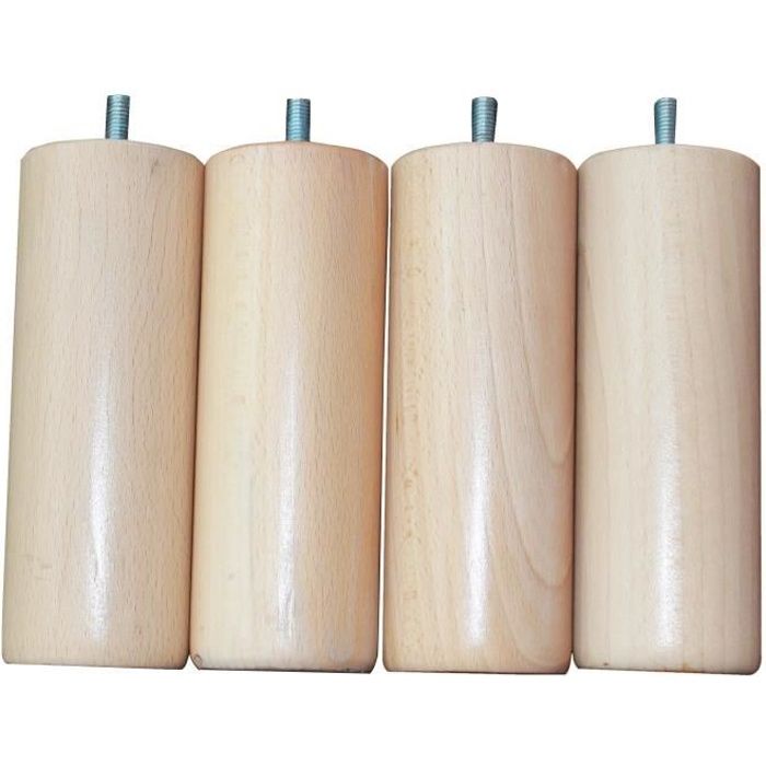 Jeu de 4 pieds de lit en bois hêtre brut - H 12 cm