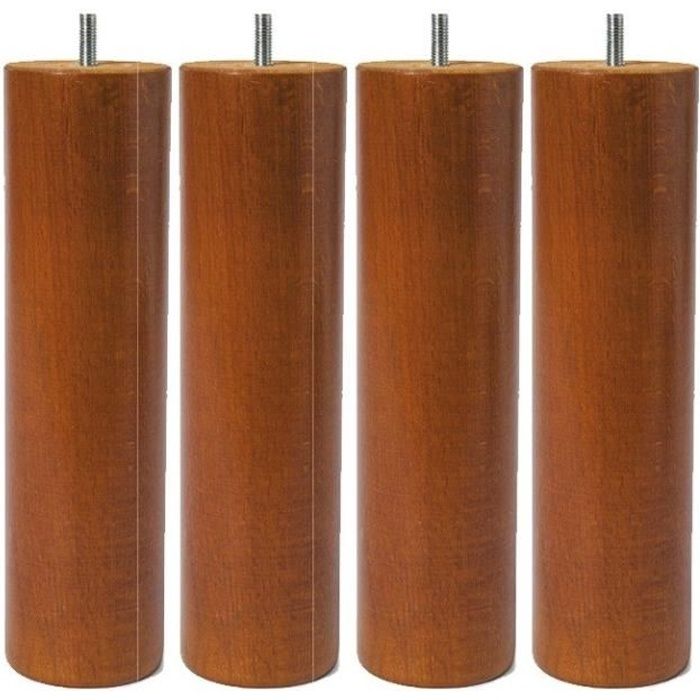 Jeu de 4 pieds de lit en bois hêtre vernis merisier - H 20 cm