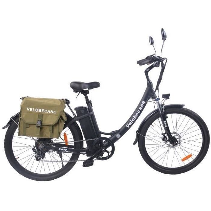 Vélo électrique - VELOBECANE - 26'' -7 Vitesses - Freins à disques - Autonomie 75km - Cadre alu - Noir