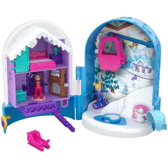 POLLY POCKET Coffret Univers Le Chalet Enneigé - 2 mini-figurines 2,5 cm, accessoires, surprises et autocollants