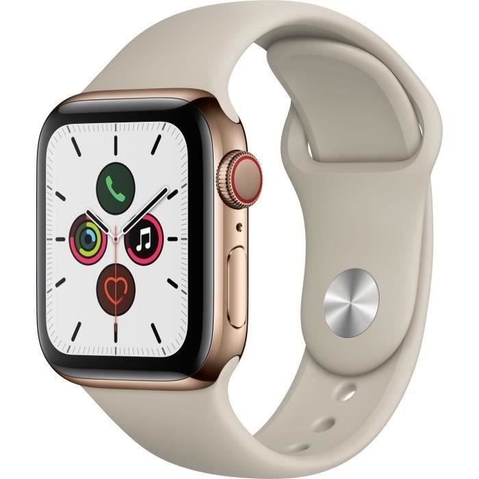 Apple Watch Series 5 Cellular 40 mm - Boîtier en acier inoxydable or avec Bracelet sport stone - S/M