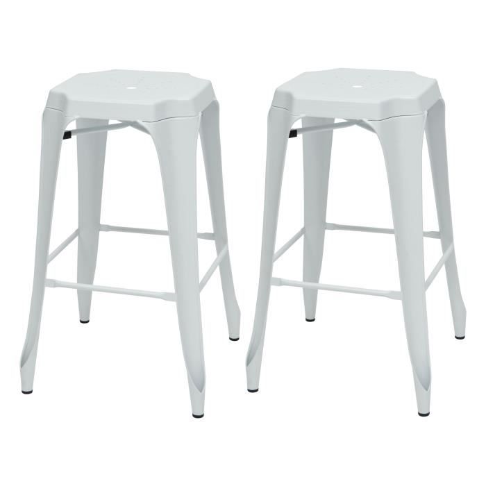 KRAFT Mary Lot de 2 tabourets de bar en métal blanc mat - Industriel - L 47 x P 47 cm - Assise H 75.5cm
