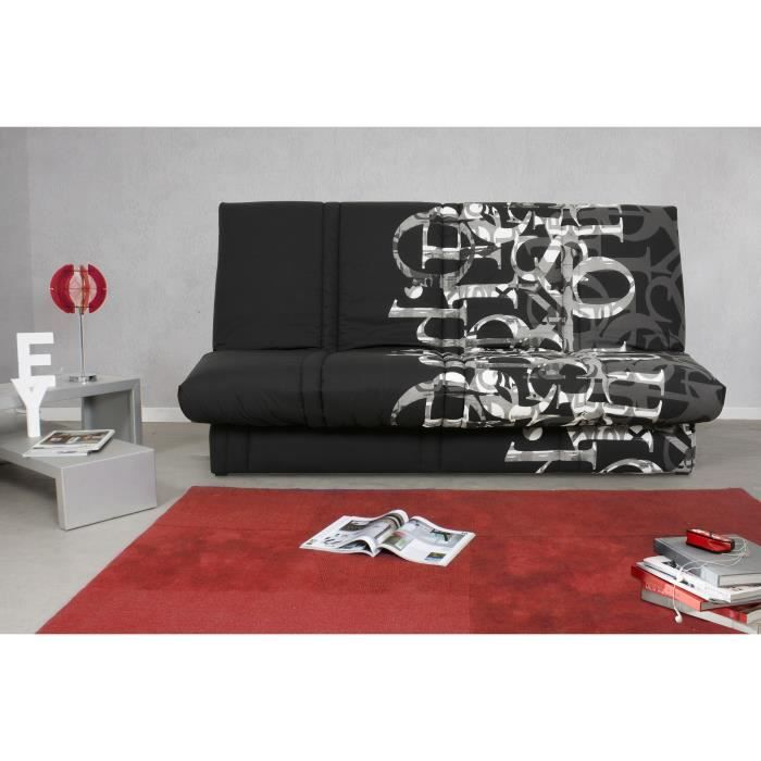 Banquette clic clac 120 x 190 cm - Tissu noir et blanc - L 195 x P 90 x H 84 cm - RANDY - Made in France