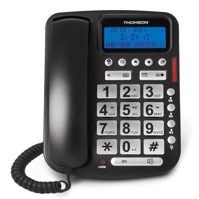 Thomson Reply Téléphone Filaire avec Répondeur Noir Senior