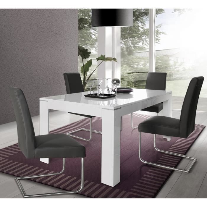 SLATE Table à manger extensible - 6-8 personnes - Style contemporain - Blanc brillant - L 160-206 x l 90 cm