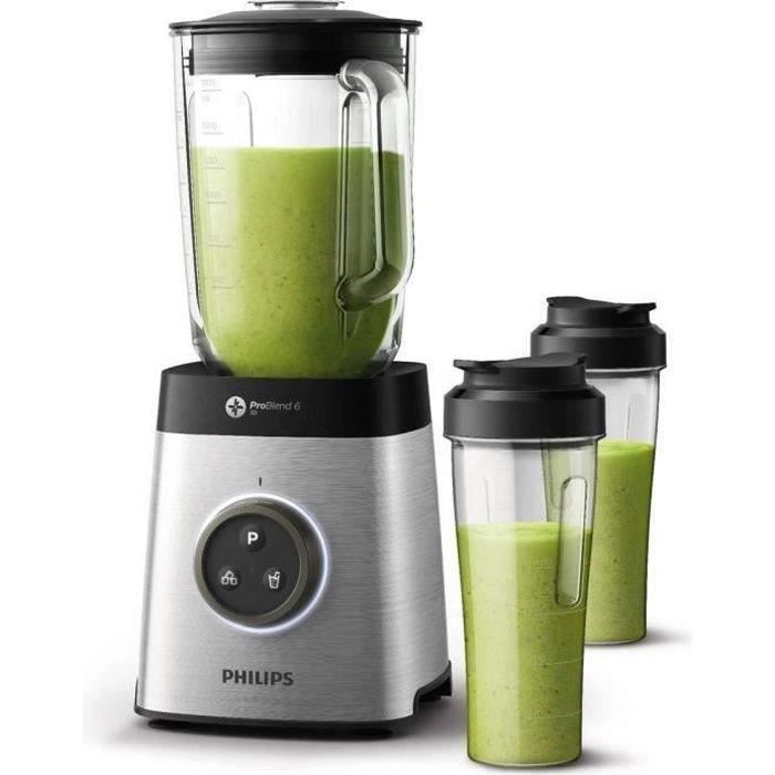 PHILIPS HR3655/00 Blender Avance Collection - Bol en Verre 2,2L - 2 gourdes - 1400 W - Inox
