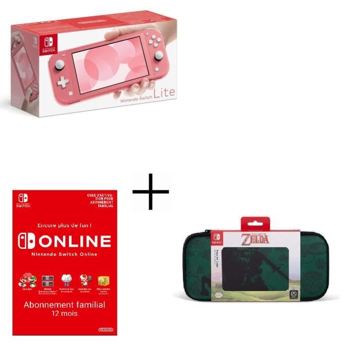 Pack Switch Lite Corail + Abonnement 12 mois Familial + Housse de Transport Power A - Zelda pour Swi