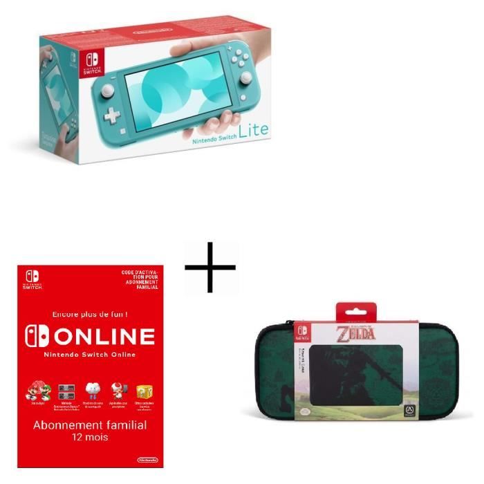 Pack Switch Lite Turquoise + Abonnement 12 mois Familial + Housse de Transport Power A - Zelda pour 