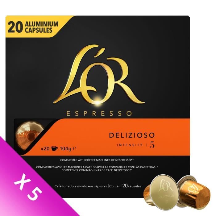 Lot de 5 - Café capsules L’Or Espresso Delizioso x20, en aluminium compatibles Nespresso