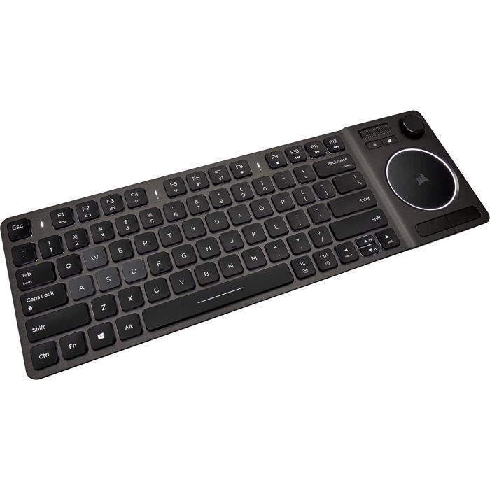 CORSAIR Clavier de divertissement sans fil K83 Wireless, LED Blanche Rétroéclairée, Aluminium Design, AZERTY FR Layout - Noir