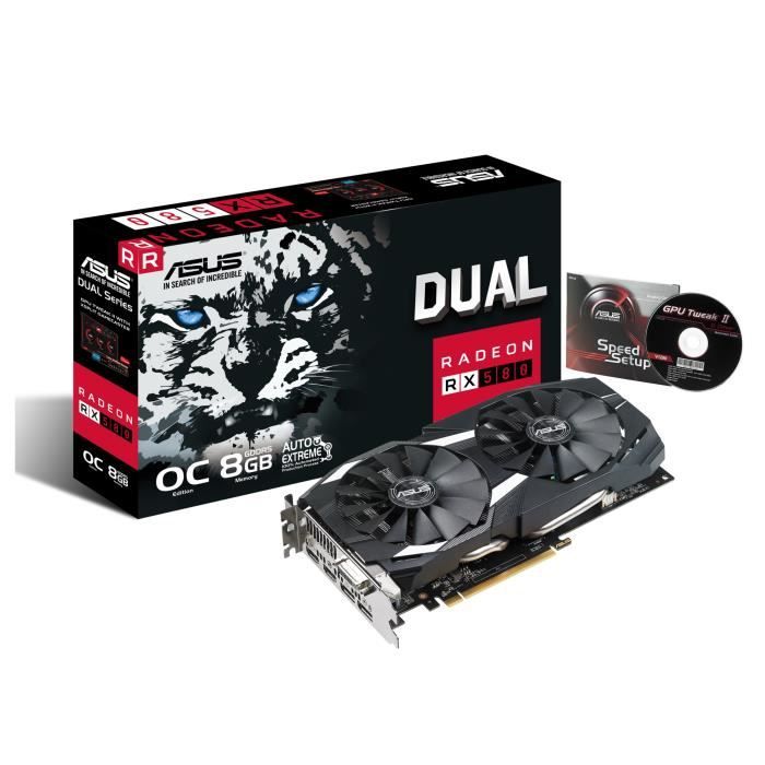 ASUS  Carte graphique AMD Radeon RX 580 - DUAL-RX580-O8G - 8Go GDDR5 