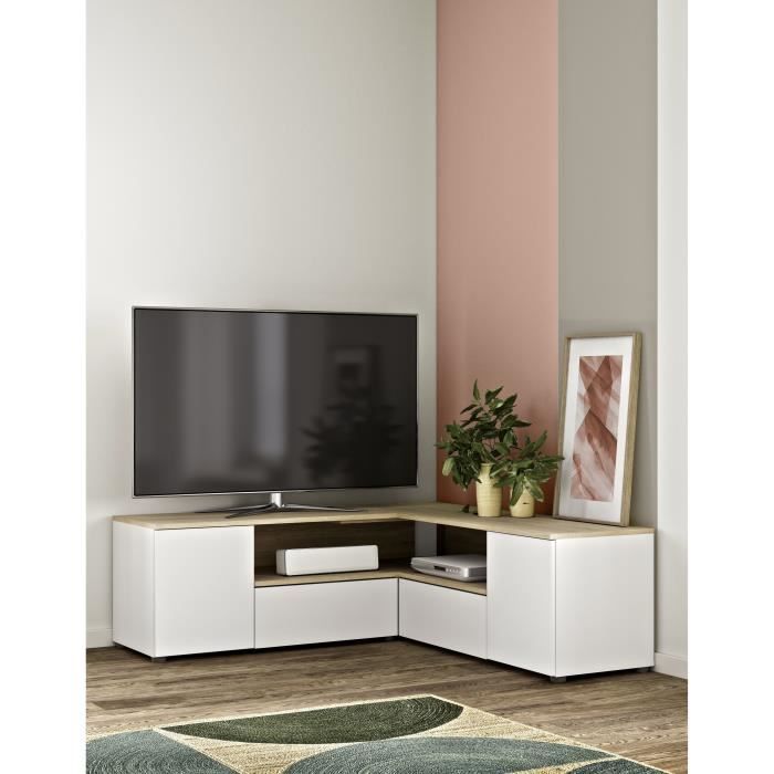 Symbiosys Meuble Tv Angle Contemporain Decor Chene Naturel Et