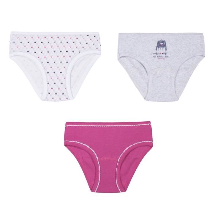 ABSORBA UNDERWEAR Lot de 3 Culottes Blanc Gris et Rose Enfant