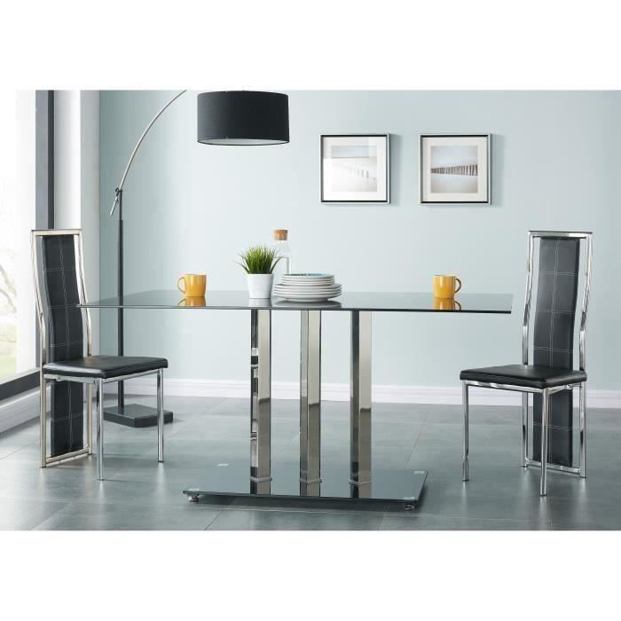 Table A Manger Verre Trempe Pied Metal Achat Vente Pas Cher