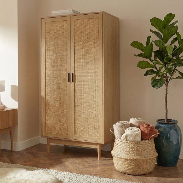 Armoire - BAÏTA - AMANA - Cannage naturel - Imitation bois - L 90 x P 57 x H 170cm Armoire - BAÏTA - AMANA - Cannage naturel - Imitation bois - L 90 x P 57 x H 170cm
