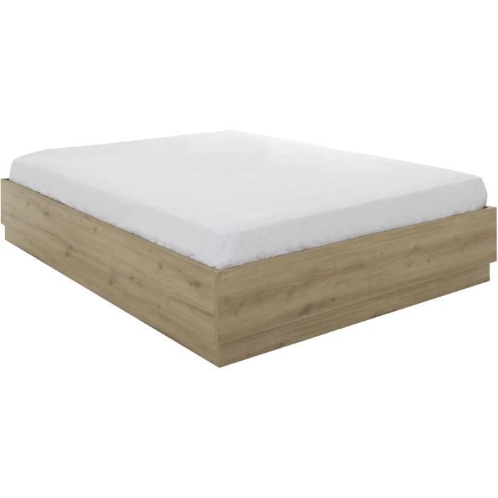 Lit coffre - TIDY - 160 x 200 cm - Chêne / Ecru - Sommier inclus - GAMI