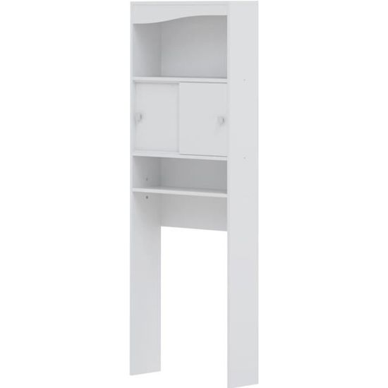GALET Meuble WC ou machine à laver - Blanc mat  - 2 portes coulissantes + 3 niches - L 64 x P 19 x H 178 cm - SYMBIOSIS