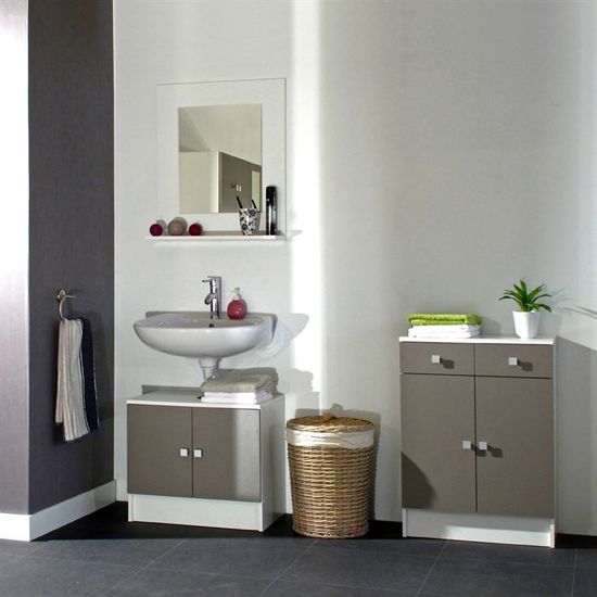 Galet Meuble Sous Lavabo L 60 Cm Blanc Et Taupe Mat Cdiscount Maison