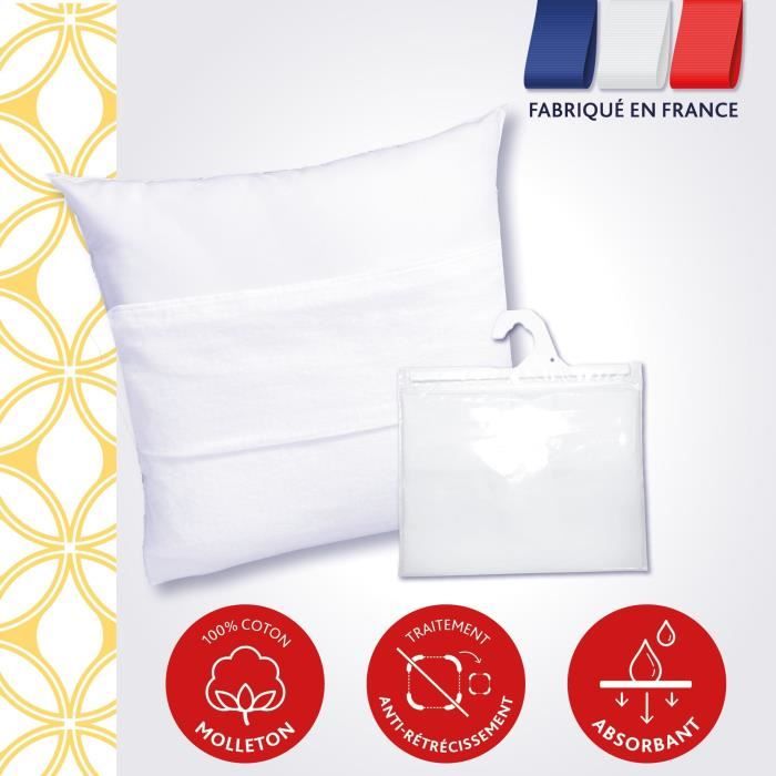 Toison D’Or Protège Oreiller Charlotte En Percale De Coton 60x60cm Blanc Avec Fermeture