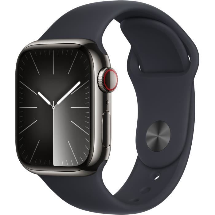 Apple Watch Series 9 GPS + Cellular - 41mm - Boîtier Acier Graphite - Bracelet Midnight Sport Band -