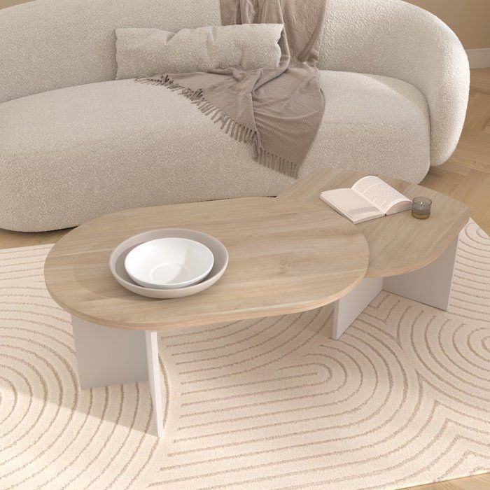 Table Basse Pivotante BETTY - Chêne & Blanc - Ovale - 90 / 1304 x 60 x 422 cm