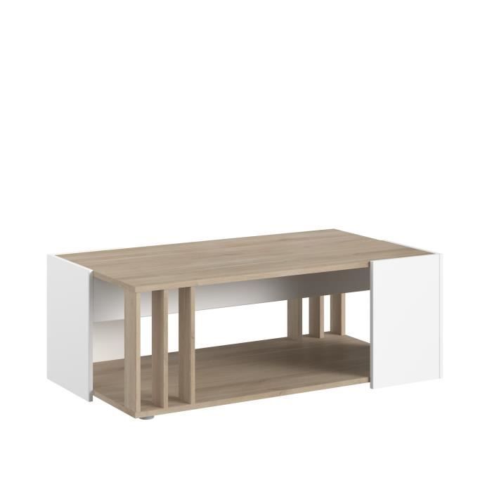 table basse austral - décor blanc et chêne du japon - l 119 x p 43 x h 68 cm - parisot
