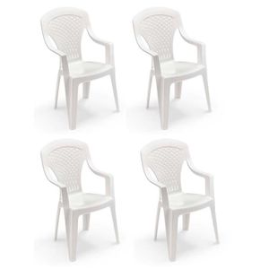 FAUTEUIL JARDIN  Lot de 4 Fauteuils de jardin monobloc empilable Capri - 56 x 58 x 90 cm - Blanc