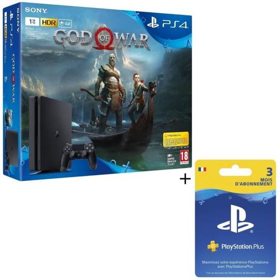 Pack Nouvelle PS4 1 To + God of War Jeu PS4 + Abonnement Playstation Plus 3 Mois