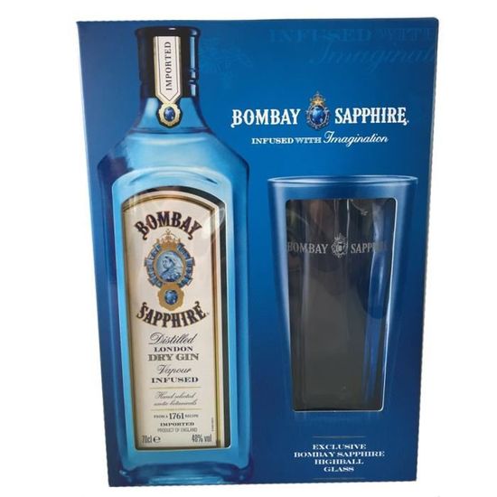Gin Bombay Sapphire coffret verre 70cl 40° La cave Cdiscount