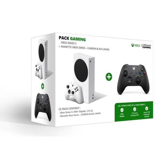 Pack Xbox : Console Xbox Series S - 512Go + 2ème manette Xbox Series sans fil nouvelle génération - Carbon Black (Noir)